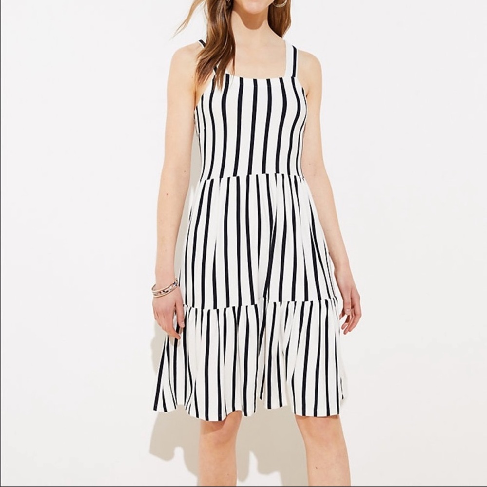 Loft striped tiered square neck dress